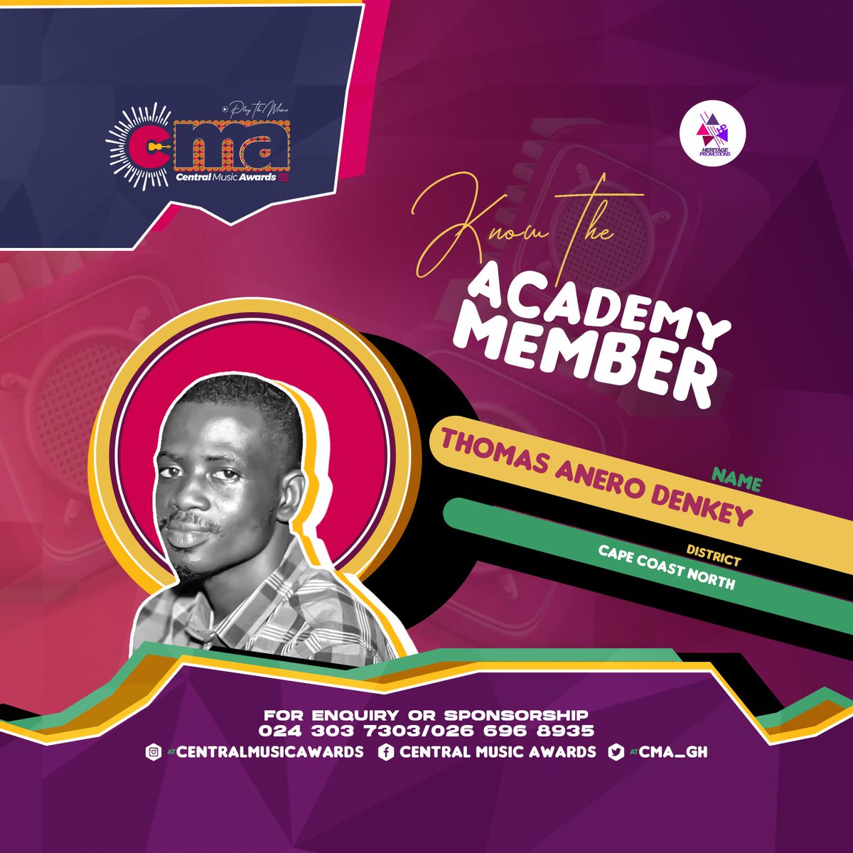 Glad to unveil multiple-award winning promoter, <a href="/AneroDenkey/">King Anero™</a> as our academy representative for CAPE COAST NORTH at the 12th edition of <a href="/CMA_Gh/">𝐂𝐞𝐧𝐭𝐫𝐚𝐥 𝐌𝐮𝐬𝐢𝐜 𝐀𝐰𝐚𝐫𝐝𝐬 2025</a> 

NB: Entries for nomination open on Monday, 28th August 2023. 

The <a href="/CMA_Gh/">𝐂𝐞𝐧𝐭𝐫𝐚𝐥 𝐌𝐮𝐬𝐢𝐜 𝐀𝐰𝐚𝐫𝐝𝐬 2025</a> is powered by <a href="/heritagepromogh/">Heritage Promotions</a> 

#CMA23 #PlayTheMusic