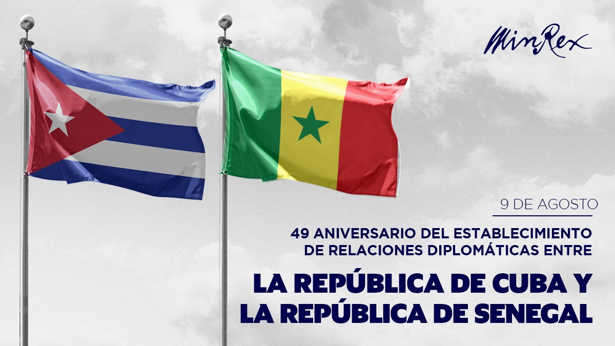 Este año #Senegal 🇸🇳 y #Cuba 🇨🇺 conmemoran el 49 aniversario de relaciones diplomáticas basadas en el respeto, la solidaridad y el apoyo mutuo. Ratificamos la voluntad de continuar fortaleciendo las relaciones de cooperación y amistad entre nuestros y países.