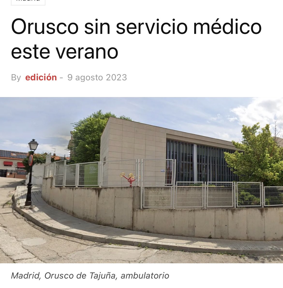CristinaGAlvare's tweet photo. Este verano l@s vecin@s d #Orusco no tienen médico! Parece q no les preocupan a la Comunidad de Madrid!
#AbandonoRural 
https://t.co/Z4UtDlwNGn https://t.co/8vhD2SsVA1