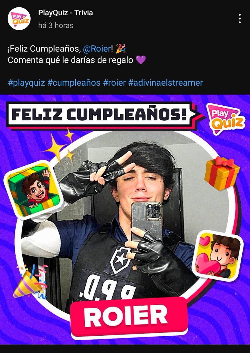 🔊| ¡Felicitación a Roier por parte de PlayQuiz!

Felicidades PlayQuizoier 🥳