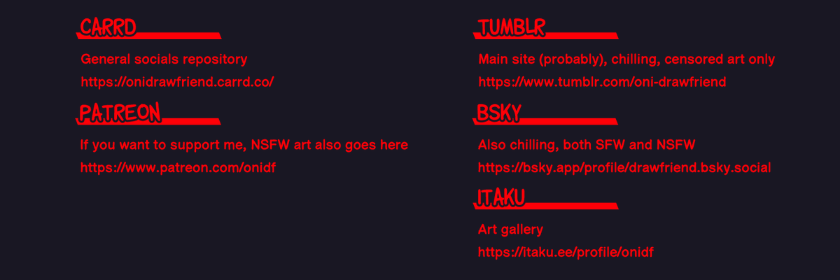 oni_drawfriend's tweet photo. Updated the header with the URL for the invite-only site. Going by "drawfriend" on there.
(Yes, I'm still hoping there's some people in here who just haven't seen the dozen posts I've already made.) https://t.co/NzLjnjNgFA