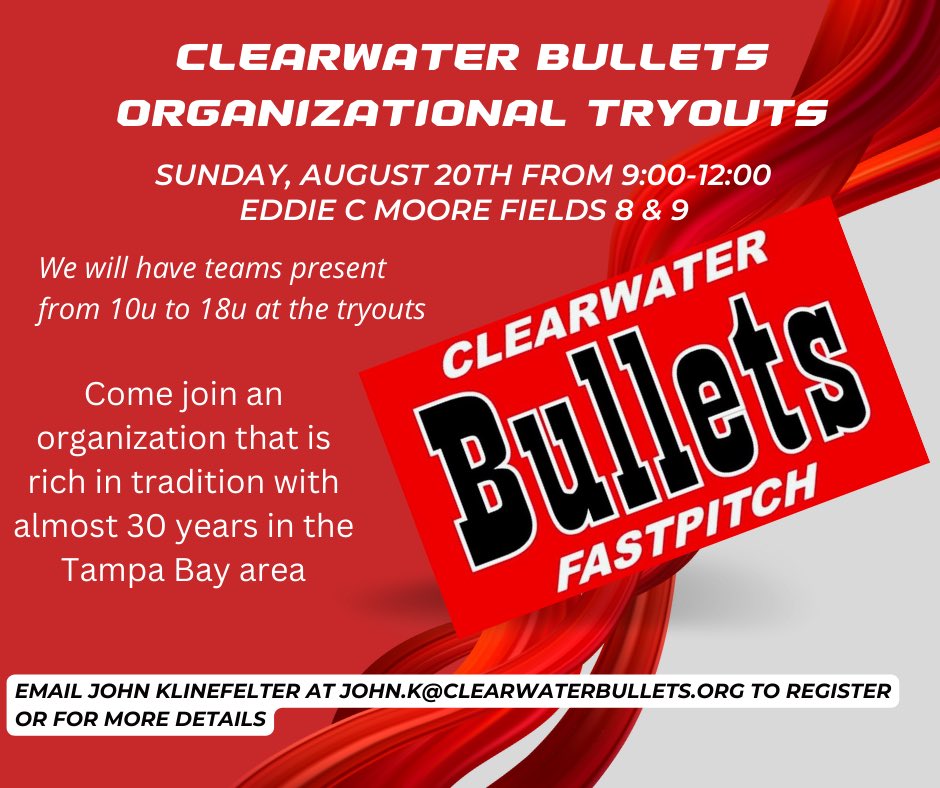 Organizational tryouts for ages 10u to 18u. Come be part of something great!!