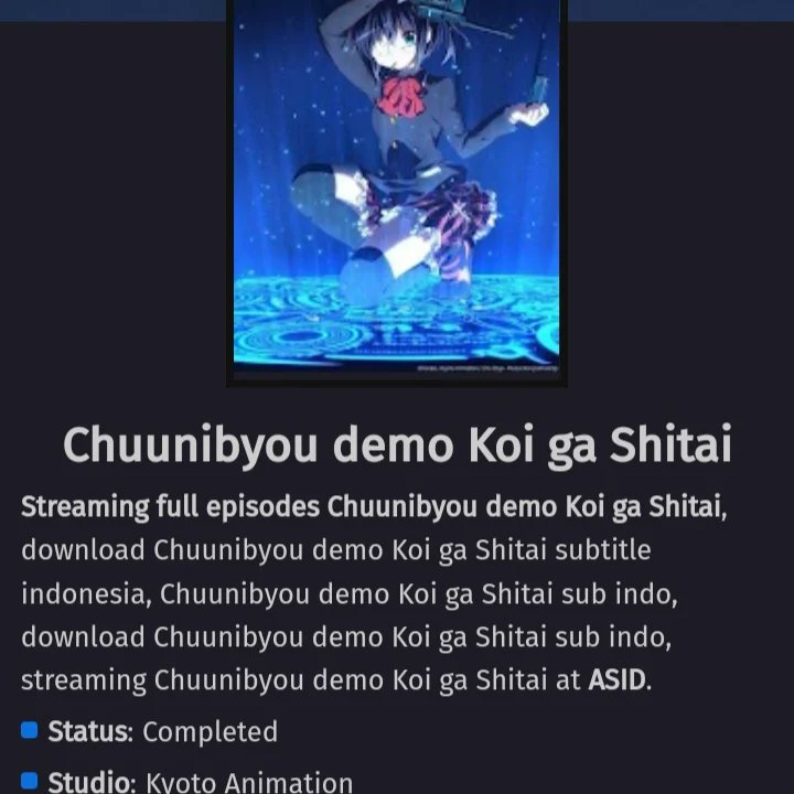 Animesid_net's tweet photo. Update!
Ada Movie baru nih
-Steins;Gate Movie: Fuka Ryouiki no Deja vu
Anime baru
-Bleach TYWBY part2
-Chuunibyou demo Koi ga Shitai
-Yumemiru Danshi wa Genjitsushugisha
Update ongoing
EP6
-Suki na Ko ga Megane 
-Masamune-kun R 
-Liar Liar
-Horimiya: Piece
EP5
-Kanojo Okarishi S3 https://t.co/592XswESZH
