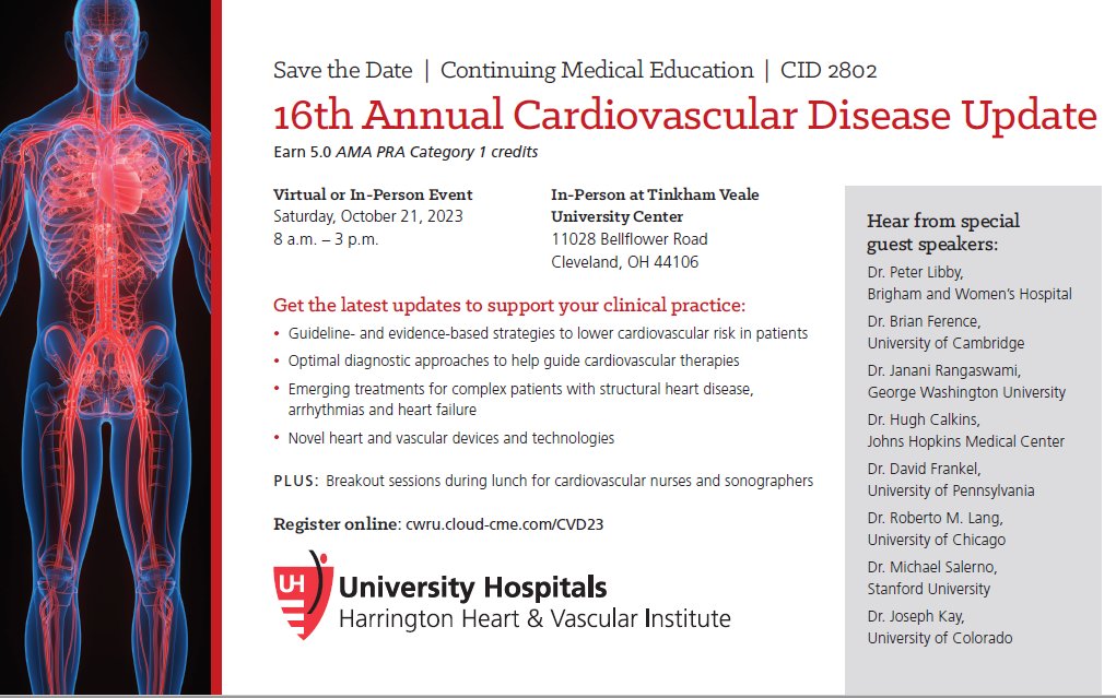 #SavetheDate Cardiovascular CME opportunity coming October 21st, 2023. Registration details for both virtual and in-person options available. cwru.cloud-cme.com/course/courseo…