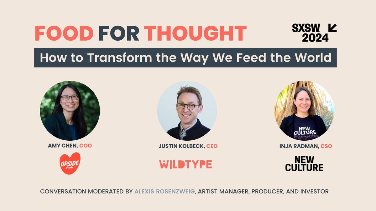 wildtypefoods's tweet photo. Vote for our @sxsw panel now! 

Join Wildtype CEO Justin Kolbeck, Amy Chen of @UPSIDEfoods and Inja Radman of @newculturefoods for a conversation about the transformation taking place within traditional agriculture. 

Vote here! https://t.co/frOvRfzvST https://t.co/A3CveeWzEG