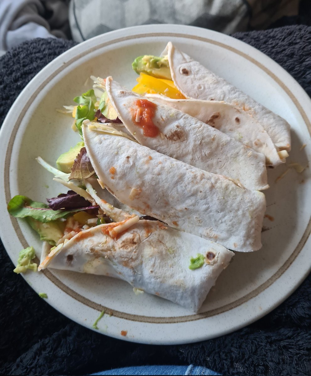 Wraps with Gluten Free Warburton wraps (0.7g each), pepper, avacado, lettuce, salsa sauce and violife epic grated cheese 😍❤️🫑
#PKU
(Ft. Bump 😂)