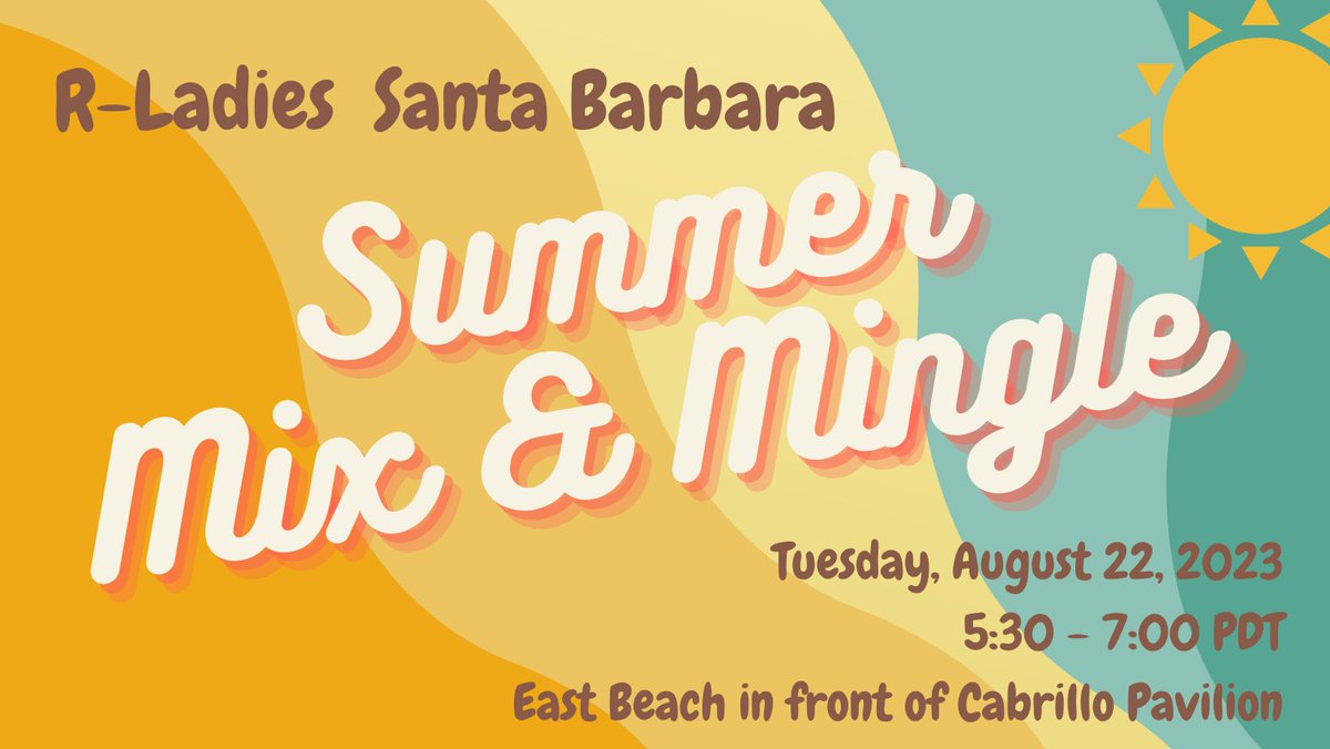 Come hang out with us at the beach! 🏖️☀️🌊 To kick off the school year, we'll be posting up at the beautiful East Beach to relax and get to know our community of R-Ladies. No laptops or R required 😉 RSVP here to join us on 8/22 @ 5:30: meetup.com/rladies-santa-…