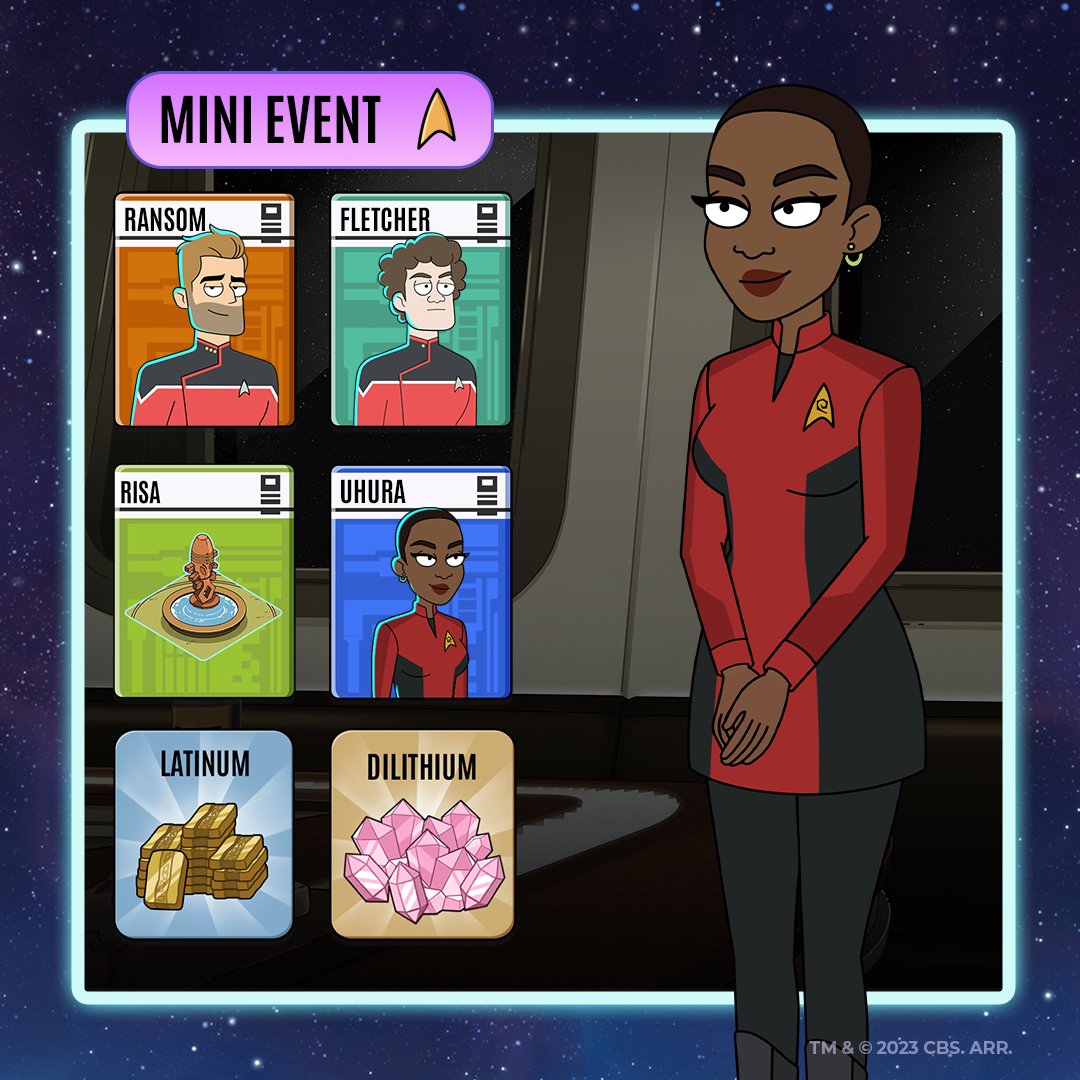 LowerDecksGame's tweet photo. It's a special day on #StarTrekLowerDecks! 🎊 Join the Gorn Wedding event within the next 24 hrs and add @StarTrek #StrangeNewWorlds Uhura to your crew! Set your phasers to fun! #StarTrek @LowerDecksGame https://t.co/xrw6SOL6BQ