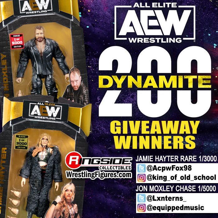 RingsideC's tweet image. Congrats to our #AEWDynamite200 Giveaway Winners! 🧨 

Prize is an #AEWUnrivaled 12 Chase 1/5000 Jon Moxley or a Rare 1/3000 Jamie Hayter!

***YOU WILL ONLY EVER BE CONTACTED BY THIS ACCOUNT***
If any other account poses to be us and asks you for any information please report and