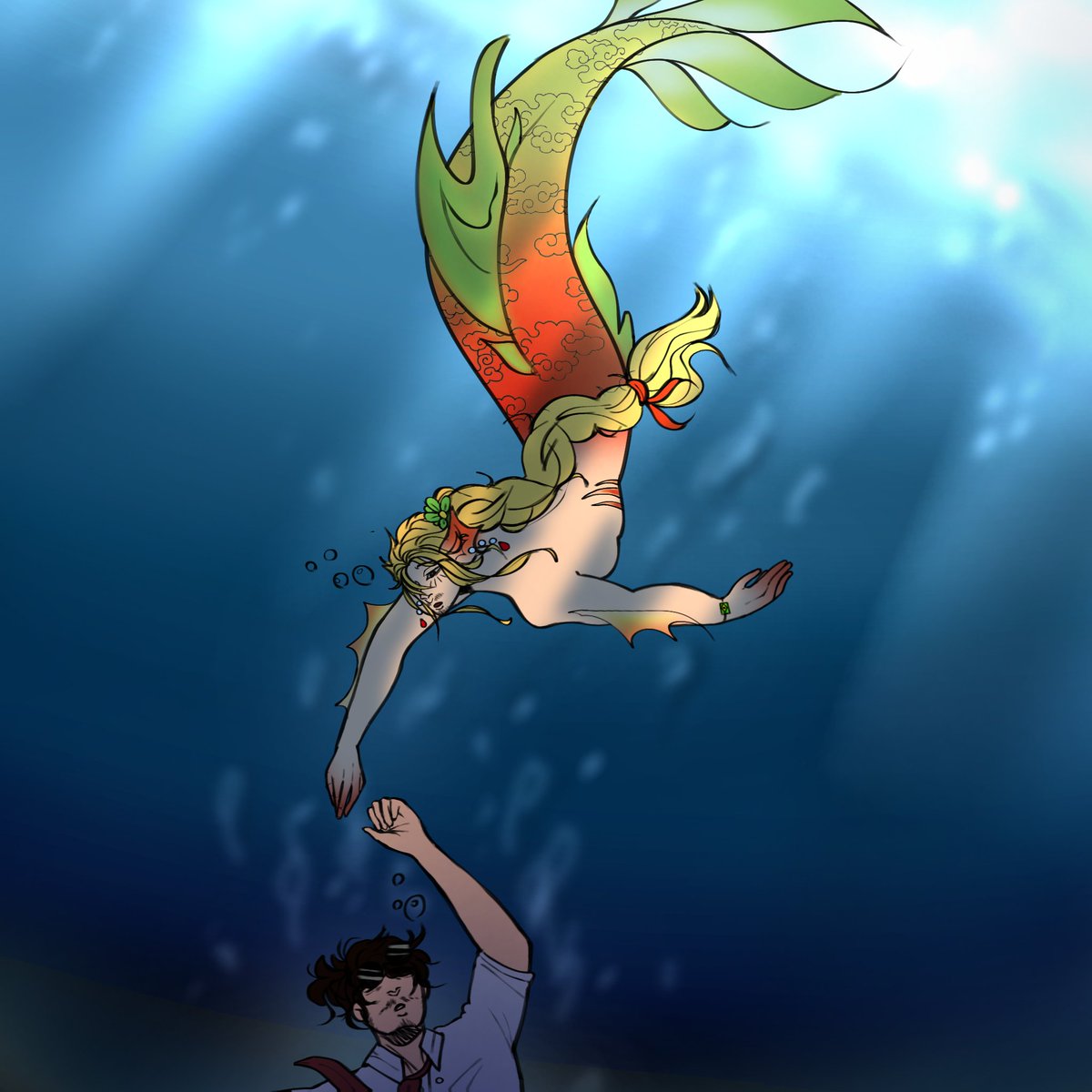AKKOlovee's tweet photo. Desenho inacabado de Forever e Maximus da minha fic abandonada de sereianos 💪🏻 Primeira fanart bonita que faço gente enfim quem não gosta de um peixão gostoso?😋 (preguiça de terminar-) #qsmp #qsmpfanart #foreverfanart #ohnanaduo #qMax #qforever https://t.co/VfewrDJTmR