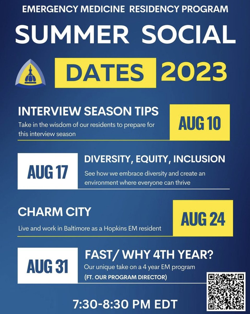 Johns Hopkins EM (@johnshopkinsem) on Twitter photo π’ Calling all #EMbound #Match2024 applicants! Log on tomorrow at 7:30 for our first #summersocial Zoom! Meet some <a href="/HopkinsMedicine/">Johns Hopkins Medicine</a> EM residents, learn about our program, and chat about interviewing...hope to see you there! π’ Calling all #EMbound #Match2024 applicants! Log on tomorrow at 7:30 for our first #summersocial Zoom! Meet some <a href="/HopkinsMedicine/">Johns Hopkins Medicine</a> EM residents, learn about our program, and chat about interviewing...hope to see you there!