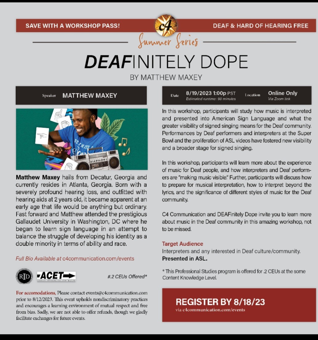 MTASignLanguage's tweet image. This looks like a fun workshop!
In this workshop, participants will study how music is interpreted and presented in American Sign Language and what the greater visibility of signed singing means for the Deaf community. #ASLInterpreter
buff.ly/3Nr7da3 to register!