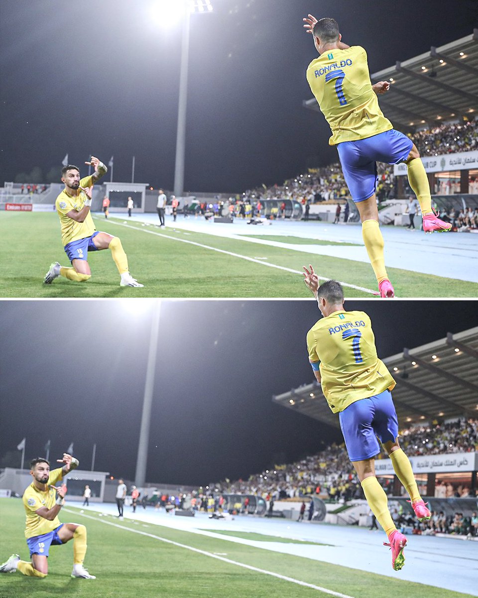 Alex Telles made sure to capture Cristiano Ronaldo's SIUUU 😆📸

(via <a href="/AlNassrFC/">نادي النصر السعودي</a>)