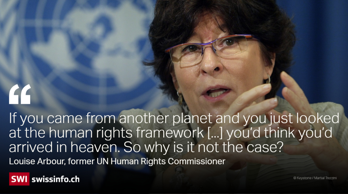 swissinfo_en's tweet image. With the #UniversalDeclarationofHumanRights, the treaties and conventions, are #humanrights guaranteed? Not quite. Here's what former @UN Human Rights Commissioner, Louise Arbour, had to say on the Inside Geneva podcast. 
👉s.swissin.fo/0pZeM9t 
👉s.swissin.fo/Z4YkB0t