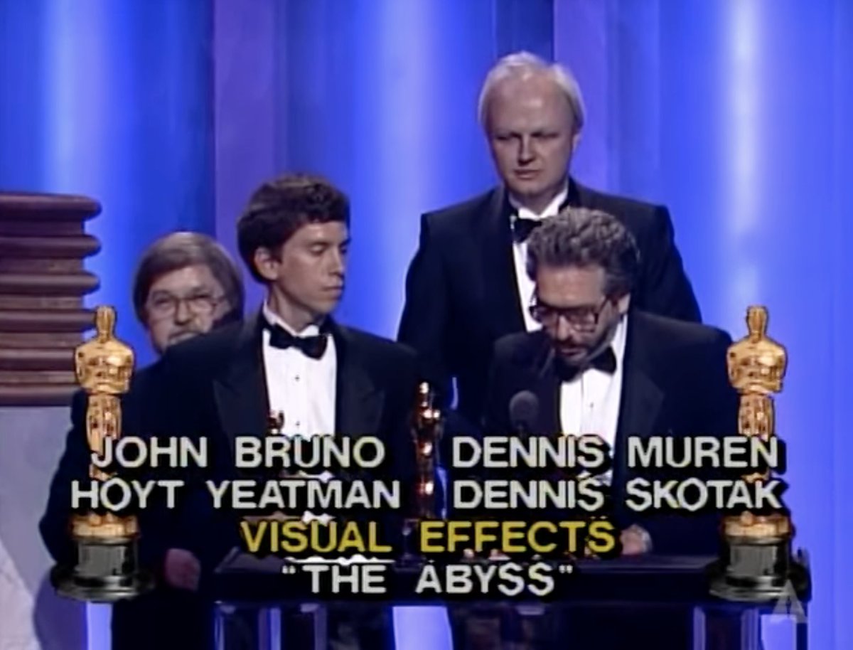 valhallapics's tweet photo. Not only did Dennis Muren, Hoyt Yeatman, John Bruno and Dennis Skotak win the #Oscar for #BestVisualFX, but #TheAbyss was also nominated for #AcademyAwards for Best Sound, Best Art Direction, and Best Cinematography! 13/13 https://t.co/BR7I12pCwD