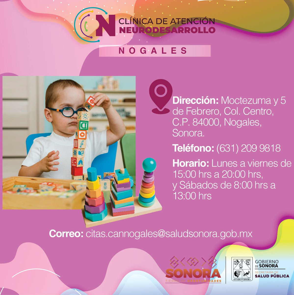 ssaludsonora's tweet photo. 🧩 ¡Conoce las primeras Clínicas de Atención al Neurodesarrollo!

✅Ubicación 
✅Servicios 

Si sospechas que tu niña, niño o adolescente tiene problemas en su #neurodesarrollo, ¡podemos ayudarte!

Encuentra más información en #SaludSonora 🔗https://t.co/ClE8RaDanW https://t.co/N2Vp9KH4Oi