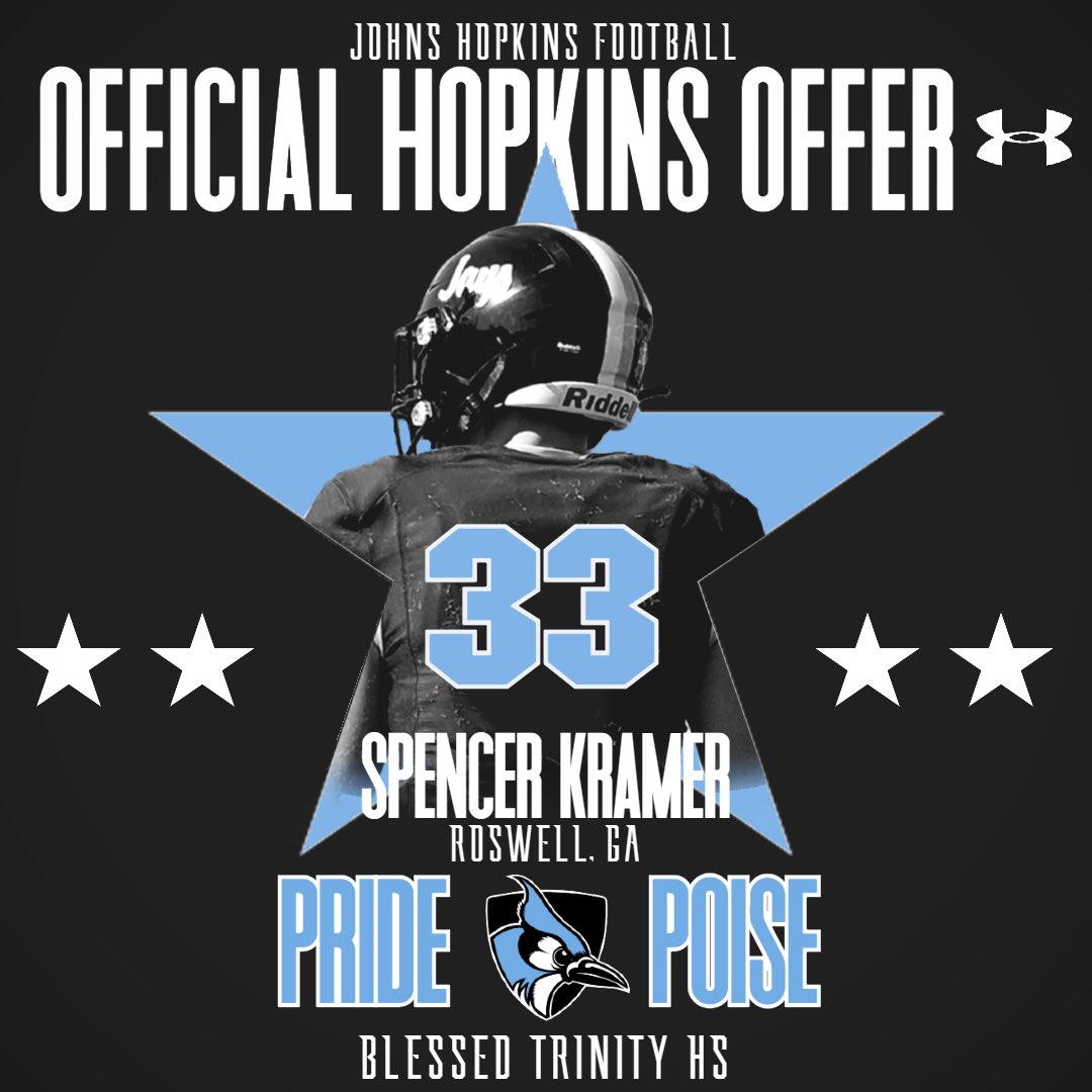 Spencer Kramer (@33spencerkramer) on Twitter photo Blessed to receive an offer from <a href="/JHU_Football/">Johns Hopkins Football</a> ! Thank you <a href="/CoachTJWeyl/">TJ Weyl</a>, <a href="/Greg_Chimera/">Greg Chimera</a>, and <a href="/_BJ_Hill7/">B.J. Hill</a> for the opportunity!
<a href="/goddard_chuck/">Chuck Goddard, Blessed Trinity Catholic School</a> <a href="/CoachEdDudley63/">Ed Dudley</a> <a href="/BTProspects/">Blessed Trinity Football Prospects</a> <a href="/BTTitansAD/">Blessed Trinity Athletics</a> <a href="/FTRreport/">Fast Track Recruits</a> <a href="/CoachTBarr/">#BESTAVAILABLE</a> <a href="/RecruitGeorgia/">Recruit Georgia</a> Blessed to receive an offer from <a href="/JHU_Football/">Johns Hopkins Football</a> ! Thank you <a href="/CoachTJWeyl/">TJ Weyl</a>, <a href="/Greg_Chimera/">Greg Chimera</a>, and <a href="/_BJ_Hill7/">B.J. Hill</a> for the opportunity!
<a href="/goddard_chuck/">Chuck Goddard, Blessed Trinity Catholic School</a> <a href="/CoachEdDudley63/">Ed Dudley</a> <a href="/BTProspects/">Blessed Trinity Football Prospects</a> <a href="/BTTitansAD/">Blessed Trinity Athletics</a> <a href="/FTRreport/">Fast Track Recruits</a> <a href="/CoachTBarr/">#BESTAVAILABLE</a> <a href="/RecruitGeorgia/">Recruit Georgia</a>