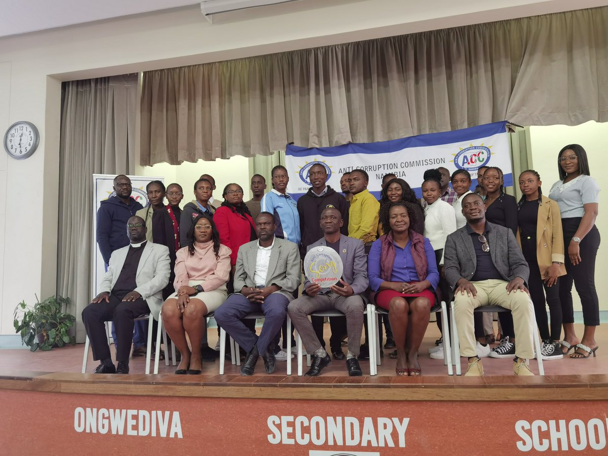 NBCNamibia's tweet photo. Mweshipandeka SS, Gabriel Taapopi SS, Ongwediva SS and Iipumbu SS participated in the Anti-Corruption Song Competition in Ongwediva, Oshana region on 9 August 2023 

#JoinTheFight 
#OneVoice
#NACSAP https://t.co/LwTcgOkZmz