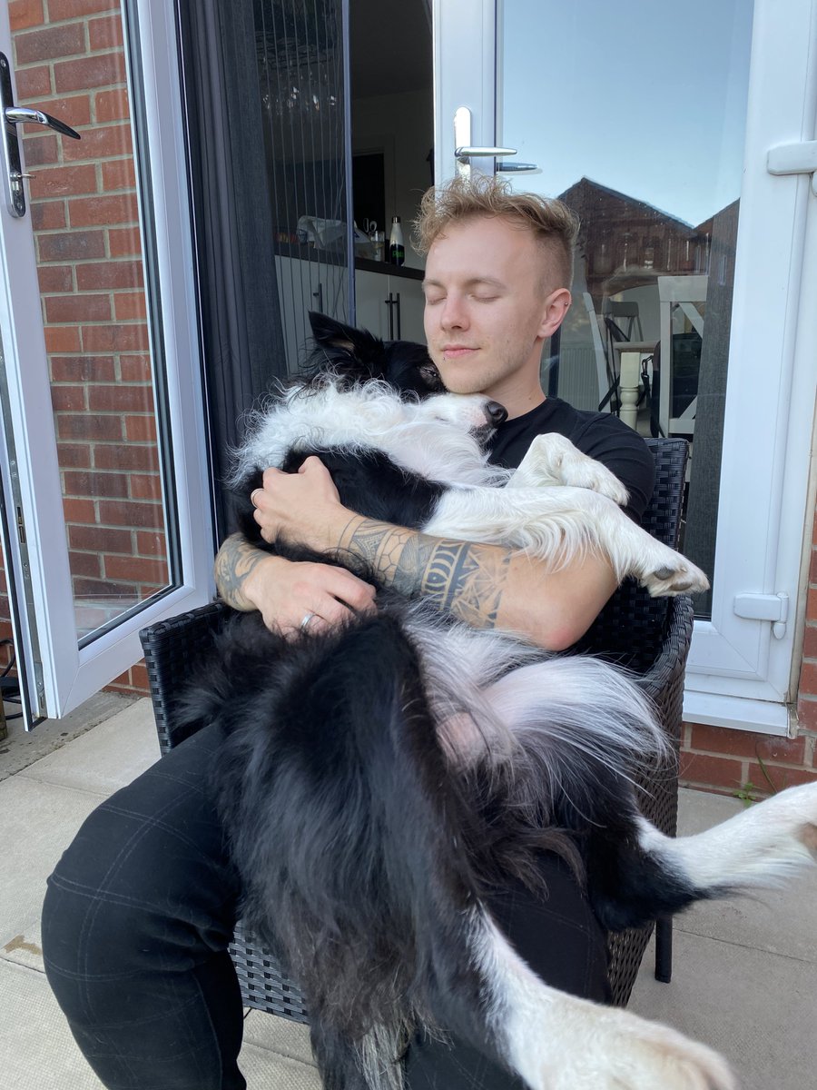 SamSke94's tweet photo. Little moment with my boy on his 3rd birthday today, he had steak for his dinner and I think this is his way of saying thank you… love him so much🥹🐶💙 https://t.co/3aAd4bN7m2