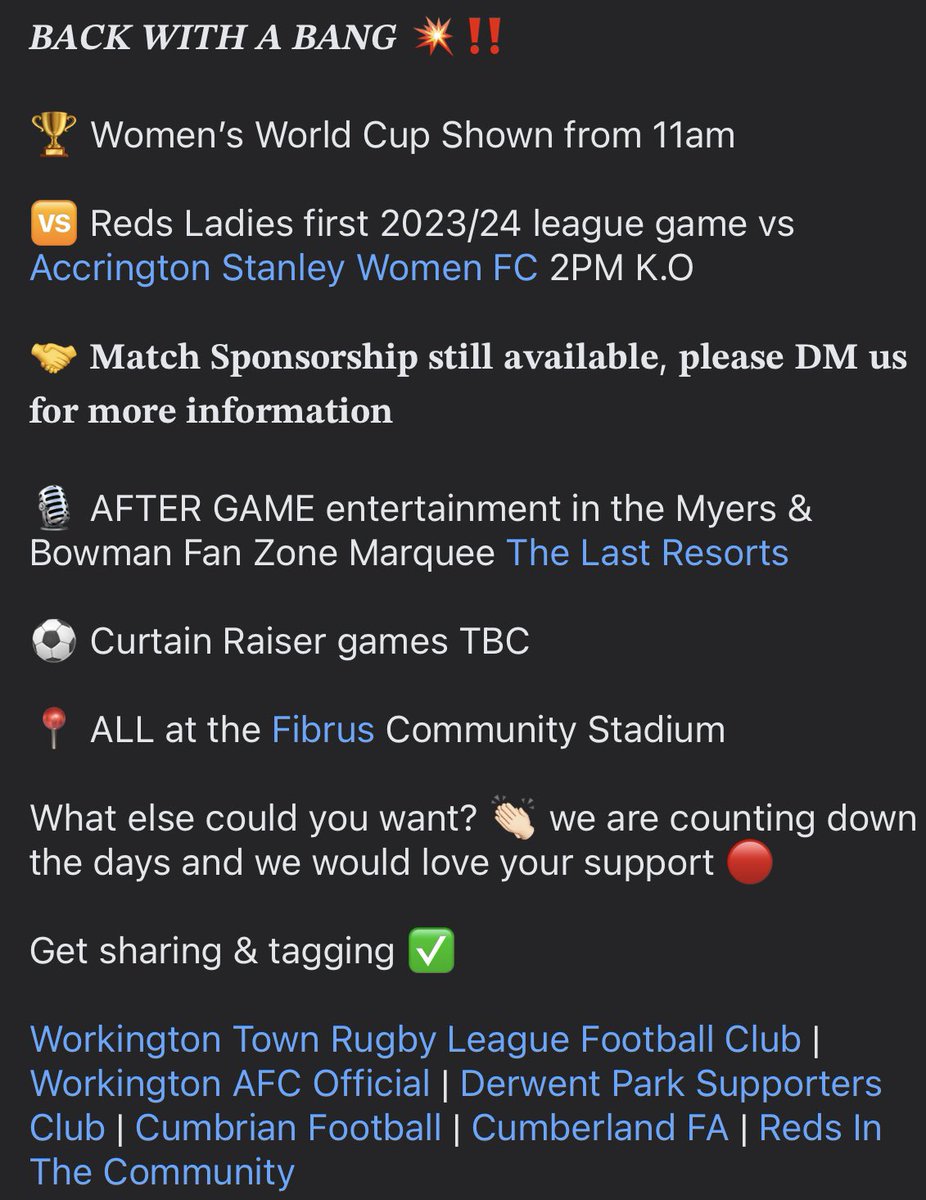 TownWomenFC's tweet photo. Information regarding our 1st game back on the 20th August👏👏 

We are counting down the days and would love for your support⚽️🔴 https://t.co/rOmpufo8eI
