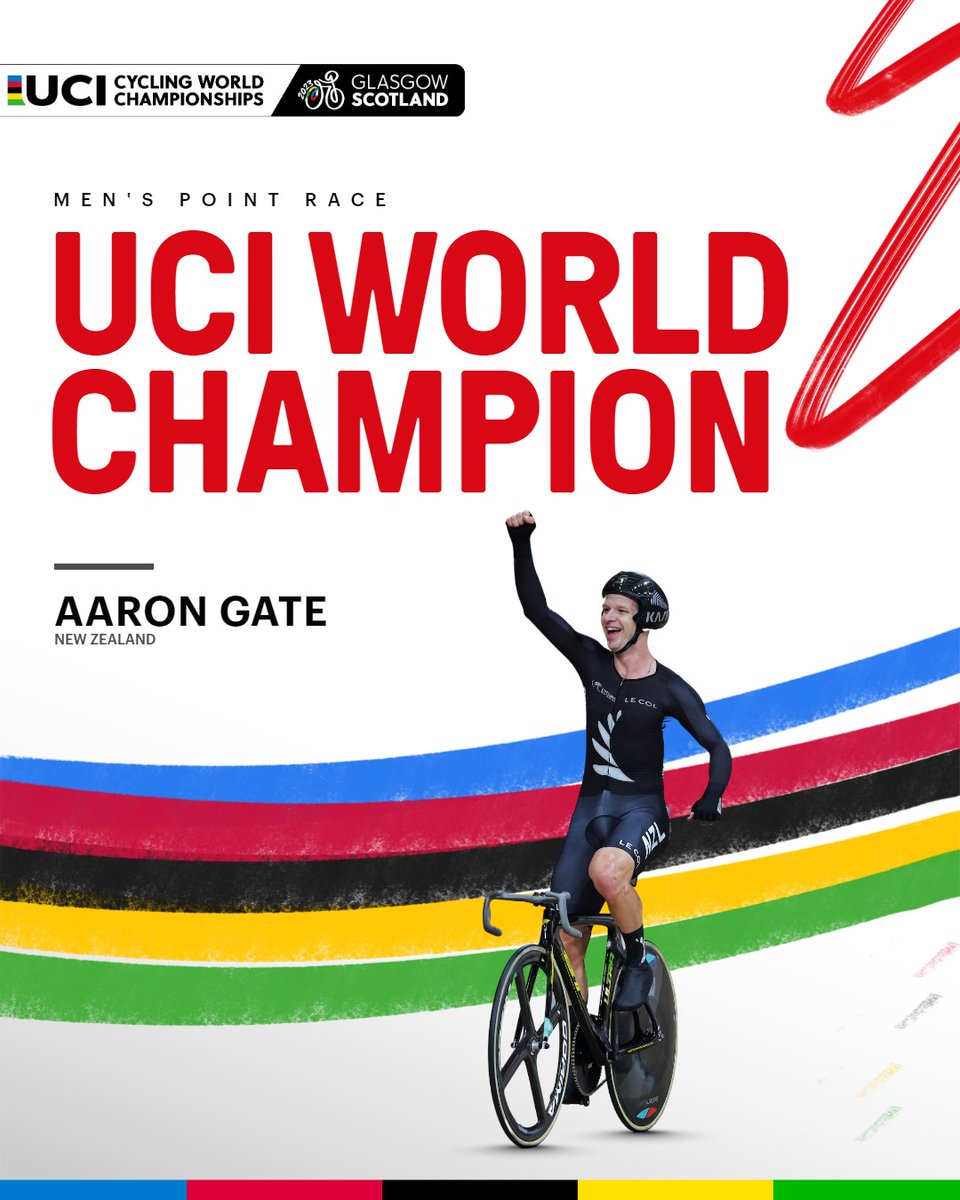 And following Corbin Strong in 2020, Aaron GATE 🇳🇿 is the World Champion of the Points Race!

#GlasgowScotland2023 <a href="/aarongate/">Aaron Gate</a> <a href="/CyclingNZL/">Cycling New Zealand</a>