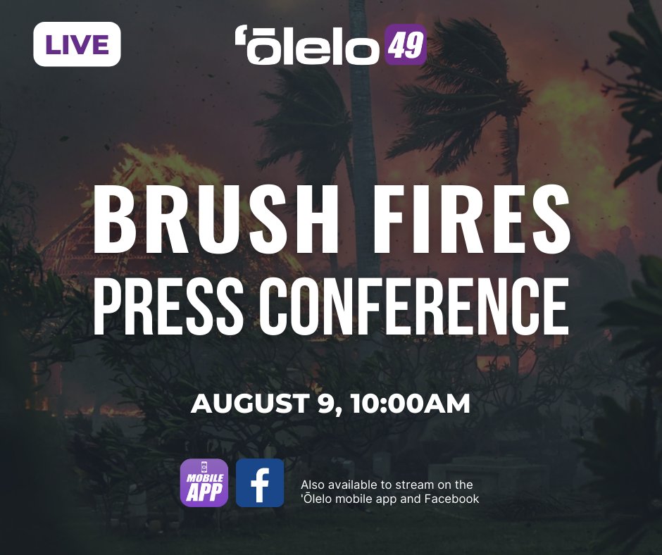 olelocommunity's tweet image. 📢 Tune in LIVE, TODAY at 10am! 🚨 
Watch this urgent State and County Press Conference concerning the statewide emergency declaration regarding the Maui and Hawai‘i Island Brush Fires. Also streaming on the ‘Ōlelo Mobile App and Facebook. #CommunityUpdates #PressConference