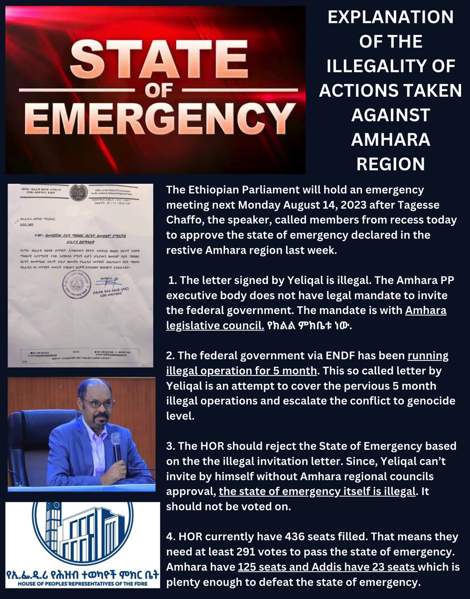 ShebaPushStart's tweet photo. An excellent explanation about the illegality of the State of Emergency declared on the Amhara Region AFTER months of attacks by federal forces. Thank you @Samlikely12 !! 
@MaedotmEthiopia @Tsedeniya11 @iyoba4u @SuleimanAbdell7 @malesadin @EA_DevCouncil @EmishawEskedar @JemalCountess @KingDawit17 

@AsstSecStateAF @_AfricanUnion @UNHumanRights @AlJazeera @newsafricanow 
@hrw @WorldBank @WFP @IMFLive @IMFAfrica
@EthioHRC @EU_Commission @EUCouncil @vonderleyen @eucopresident @SecBlinken
@MikeHammerUSA @JuttaUrpilainen @YlvaJohansson