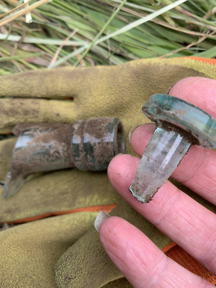 JustOrkney's tweet photo. DAY 7 &amp; day 2 of the dig. Trowelled thru the Victorian layer &amp; started to reveal the sandy soil of the medieval era. Some finds today - whetstone, glass bottle stopper still in neck of the bottle &amp; struck quartz. This is a former meadow inside a royal park not touched for years https://t.co/9HnS7toWt5