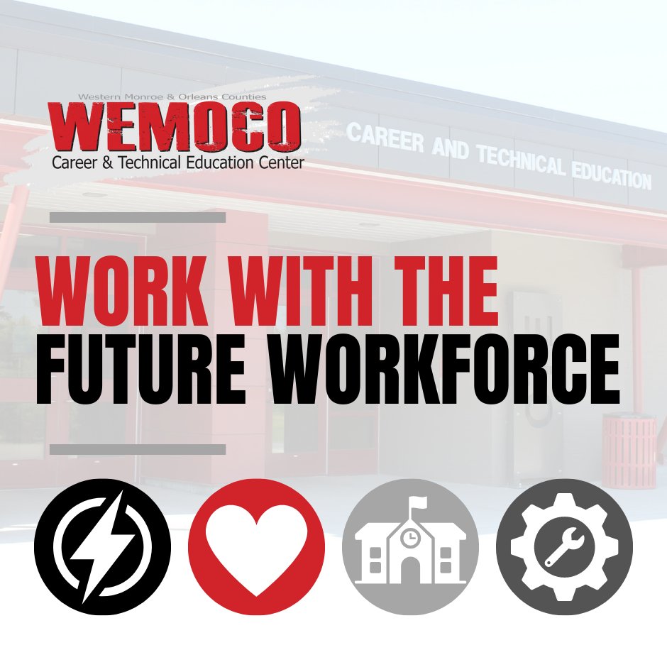 ⬇️ Directly impact the community.
⬇️ Make your mark on the future.
➡️ Work at WEMOCO.

Available opportunities cinlude
⚡ Electrical Teacher
❤︎ School Counselor
🏫 Assistant Principal
🛠️ Program/Building Aide

Fill out an interest form at monroe2boces.org/WorkAtWEMOCO today!