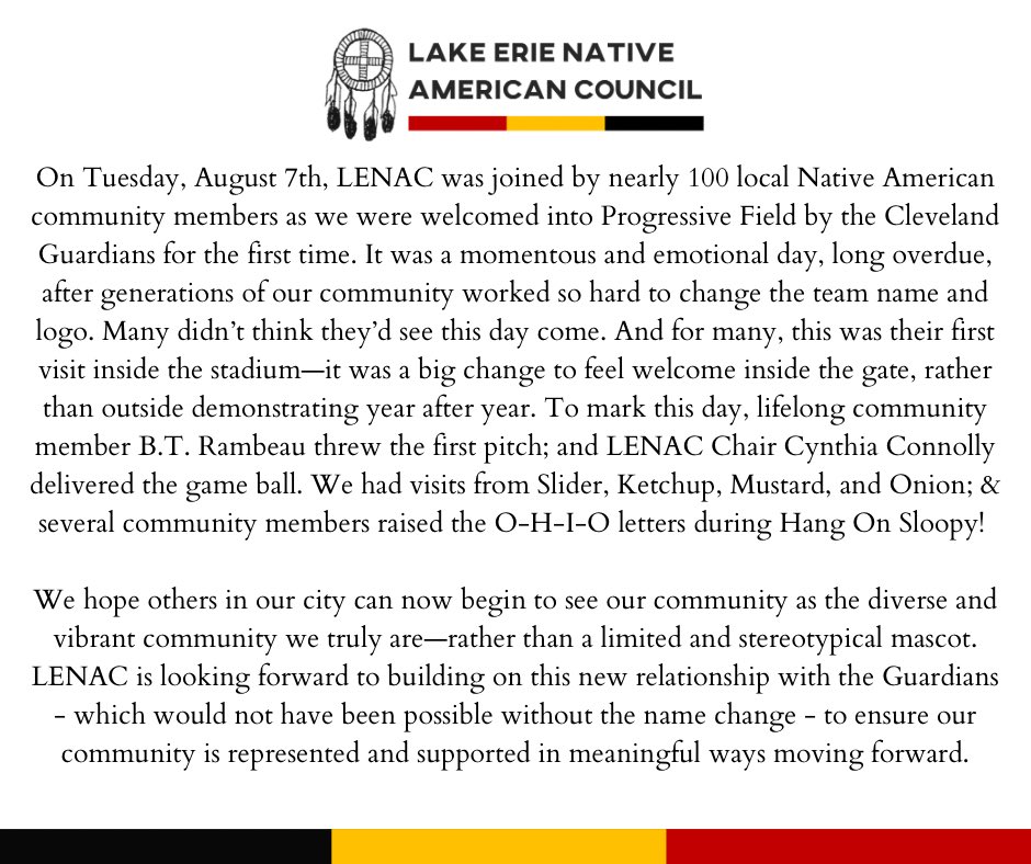 Tues was a big day for the Native community in CLE 💕 Honored to deliver the game ball during LENAC’s Community Night @CleGuardians. Glad I could share this long overdue day, surrounded by community as we were welcomed into Progressive Field for the 1st time 💯 📸: Russell Lee