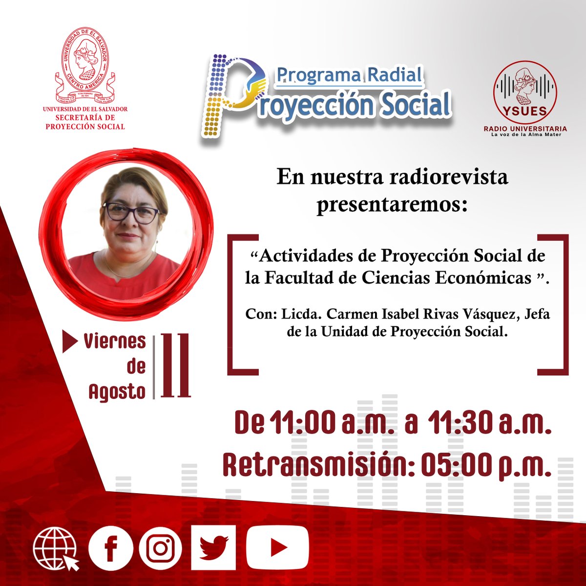 En nuestro programa del 11 de agosto conoceremos sobre la proyección social de la Facultad de Ciencias Económicas.
Sintonízanos a través de <a href="/YSUES/">YSUES Radio Universitaria</a>