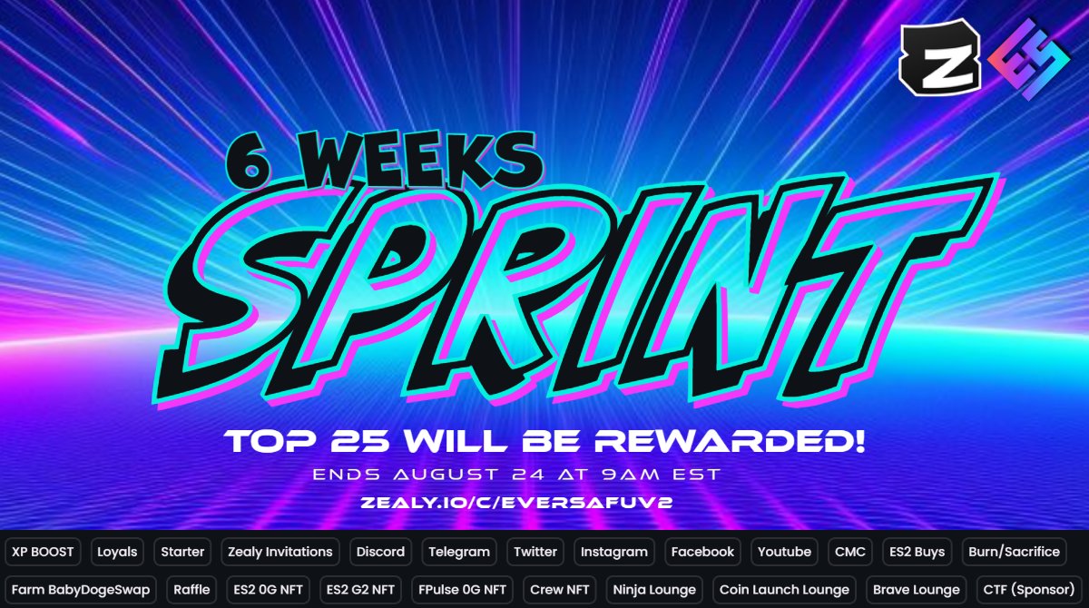 25 awesome prizes to be won 🏆 just by completing quests!
Luckily we don't have that many quests 😅
#Zealy

🟣https://
zealy.io/c/eversafuv2
🟣t.me/EverSAFU_V2_OF…

#swap #babydoge #bep20 #busd #nft #discord #bsc #NFTgaming #web3 #ETH #gaming #ES2deflation #stake #earn #ES2