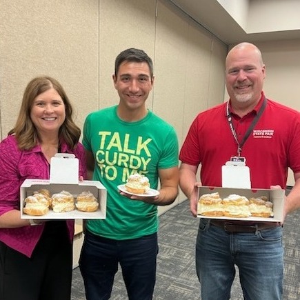WisconsinDOA's tweet image. It wouldn't be #WIStateFair without cream puffs! Secretary Blumenfeld grabbed some sweet treats with @widatcp  Sec. Romanski and @WI_DSPS Sec. Hereth after a meeting at the @wistatefair today.