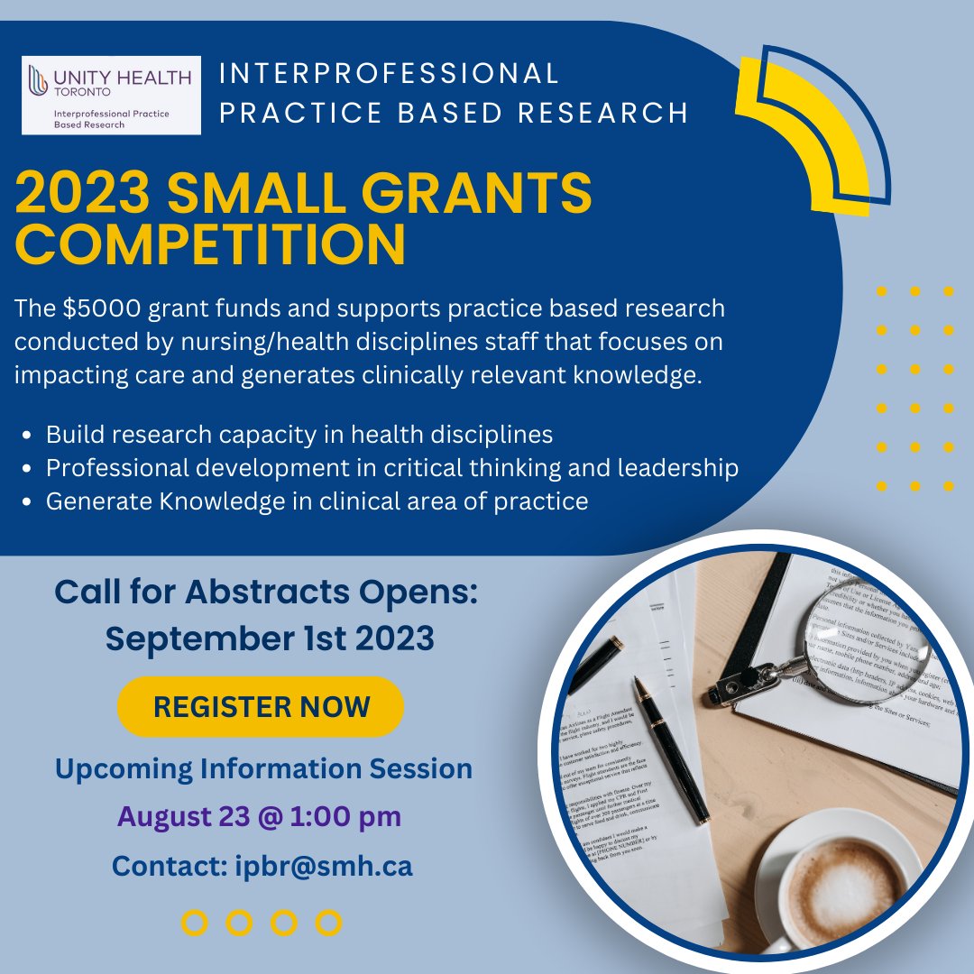 The <a href="/UHT_IPBR/">UnityHealthTO_IPBR</a> team is launching our 2023 Small Grants Competition and the call for abstracts opens September 1!