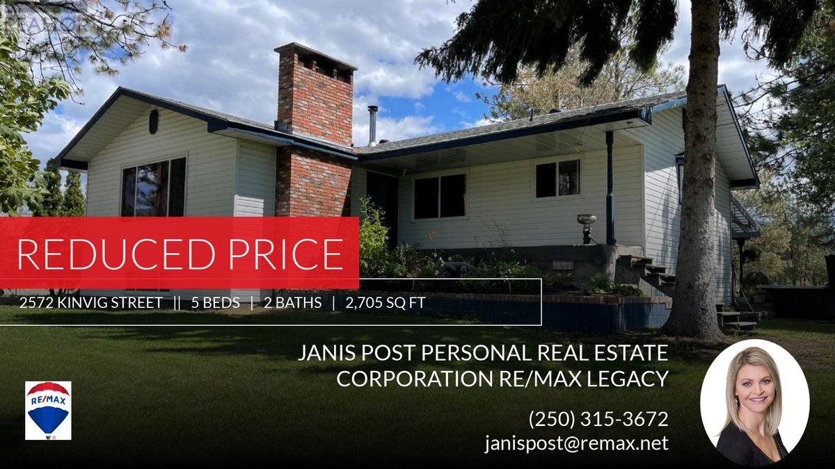 📍 Reduced Price 📍 This recently reduced home at 2572 Kinvig Street in Merritt won't last long, so, don't wait to set up a showing! Reach out here or at (250) 315-3672 for more information!

#postwithpost #merritthomes #beau... homeforsale.at/2572_KINVIG_ST…