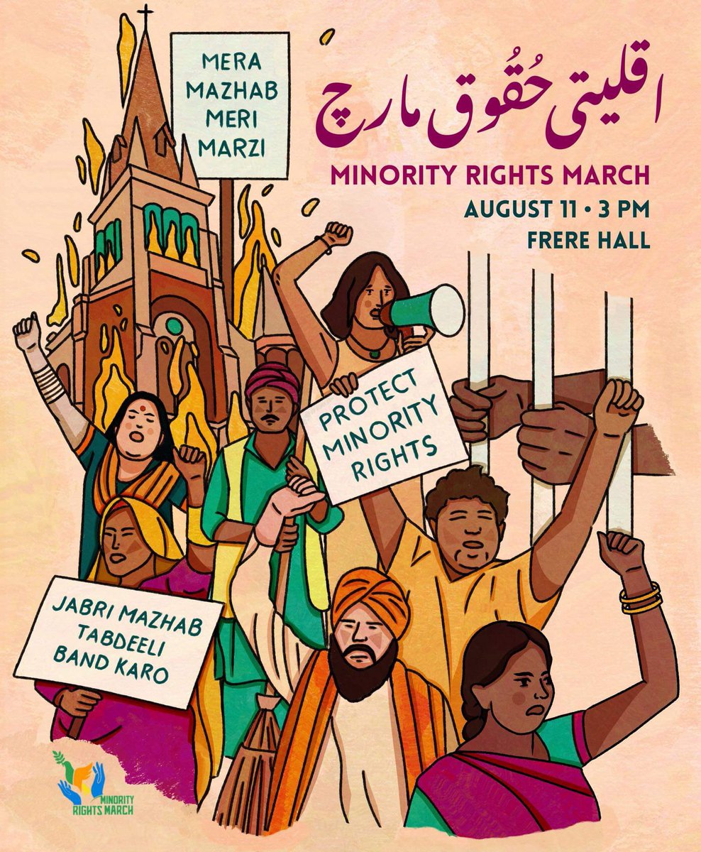 First-ever Minority Rights March is happening on 11th August at Frere Hall Karachi at 3:00 PM! ✊

Join <a href="/aqliyatihuqooq/">Minority Rights March</a> 

Cc: <a href="/shazbkhanzdaGEO/">Shahzeb Khanzada</a> <a href="/adilshahzeb/">Adil Shahzeb</a> <a href="/asmashirazi/">Asma Shirazi</a> <a href="/abdullahsultan/">Abdullah Sultan</a> <a href="/humaamirshah/">Huma Amir Shah</a> <a href="/AzazSyed/">Azaz Syed</a> <a href="/UmarCheema1/">Umar Cheema</a> <a href="/HamidMirPAK/">Hamid Mir حامد میر</a> <a href="/WaseemBadami/">Waseem Badami</a> 

#MinorityRightsMarch2023