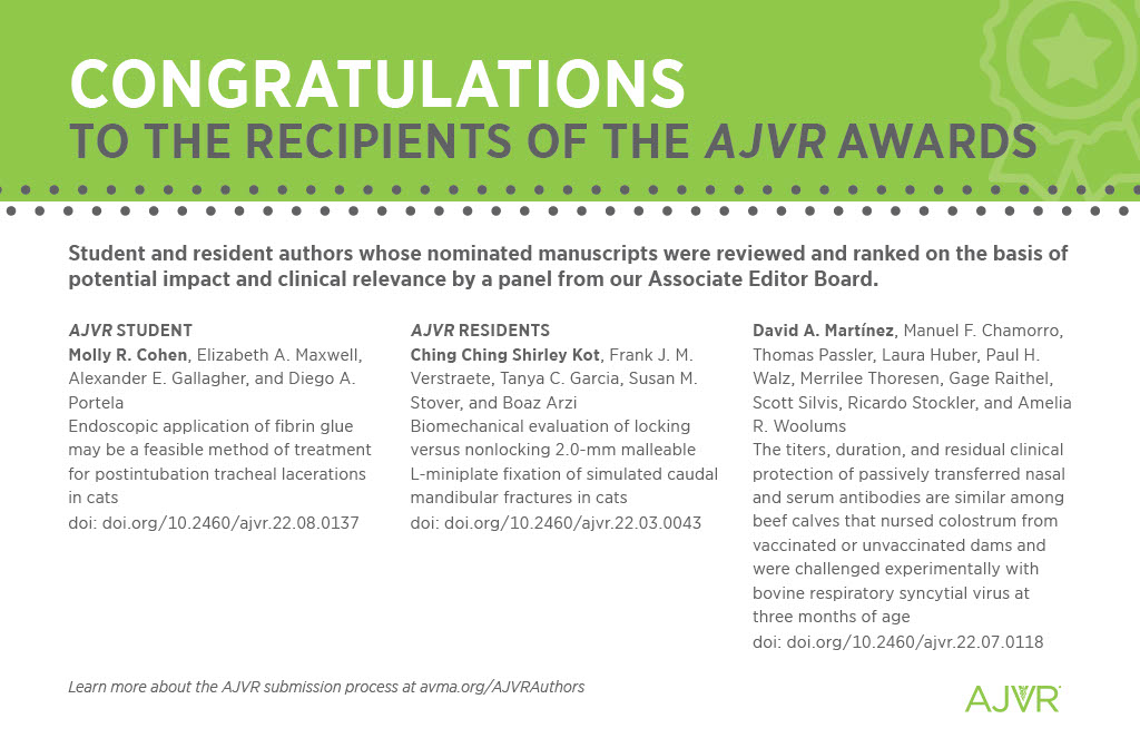 AJVROA's tweet photo. Congratulations to the recipients of the #AJVR Journal Awards! 🏆 https://t.co/KArUhiYa7g