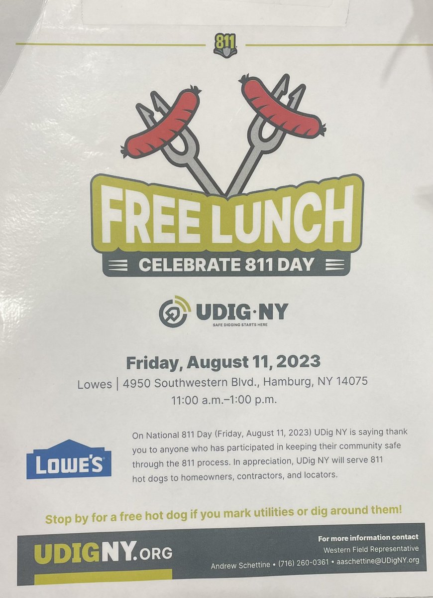 Lowes_2704's tweet image. Come join us on 8/11 for free lunch! #811 #udig