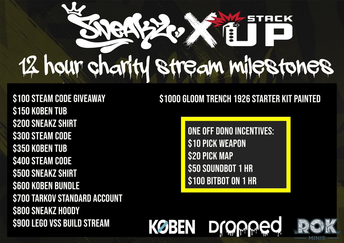 on wipe day we will be streaming for 12 hours for <a href="/StackUpDotOrg/">Stack Up</a> ! Check the incentives and if you can sling us some cash for a good cause please do! 

Much love to the homies tagged who have hooked us up for the stream!