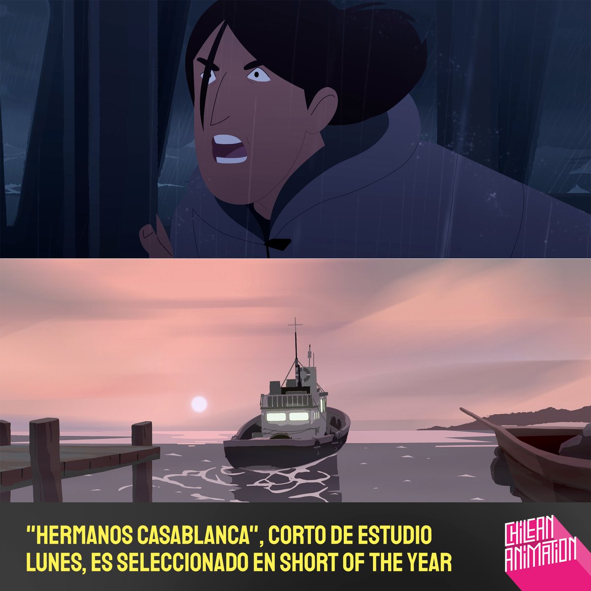 ChileanAnima's tweet photo. "Hermanos casablanca", cortometraje producido por Estudio Lunes, fue seleccionado como #ShortoftheYear 2023 de Promofest, que permitirá su estreno en 50 festivales internacionales🎇Con esta obra, Estudio Lunes celebra 15 años de creando, desarrollando y produciendo contenidos. https://t.co/r6UbvulgPp
