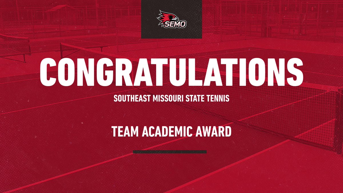 Congratulations to the Southeast Missouri State tennis team for being  selected for the OVC Team Academic Achievement Award. 

This award goes to the teams that achieve a 3.25 grade point average or higher.

#FeelinRowdy