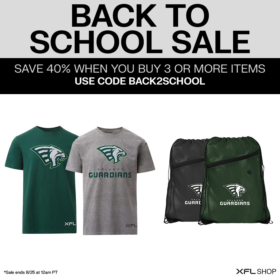 UFLGuardians's tweet photo. There's still time to grab some new gear!

Unlock 40% off 3 or more items with code BACK2SCHOOL 🛒