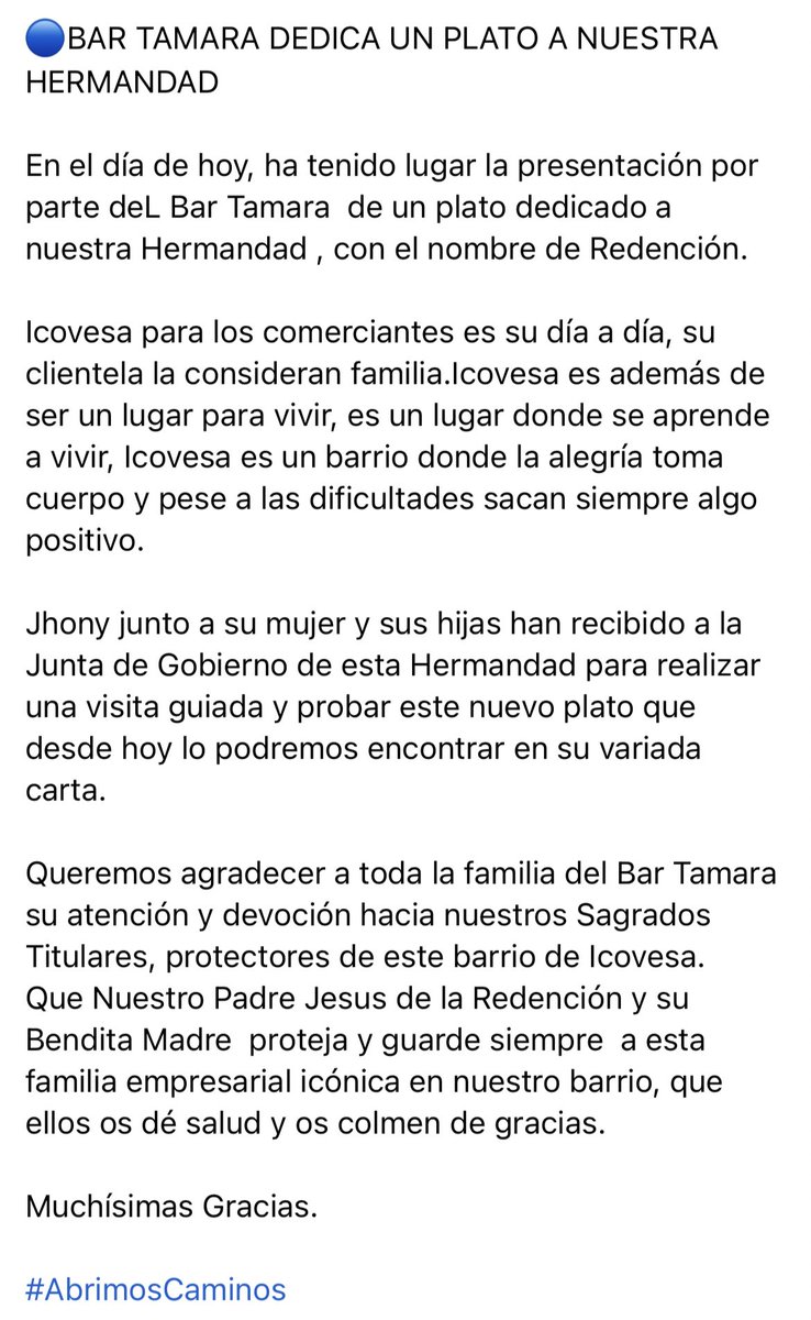 RedencionJerez's tweet photo. 🔵BAR TAMARA DEDICA UN PLATO A NUESTRA HERMANDAD 

En el día de hoy, ha tenido lugar la presentación por parte deL Bar Tamara  de un plato dedicado a nuestra Hermandad , con el nombre de Redención. https://t.co/y5qqgRImmt
