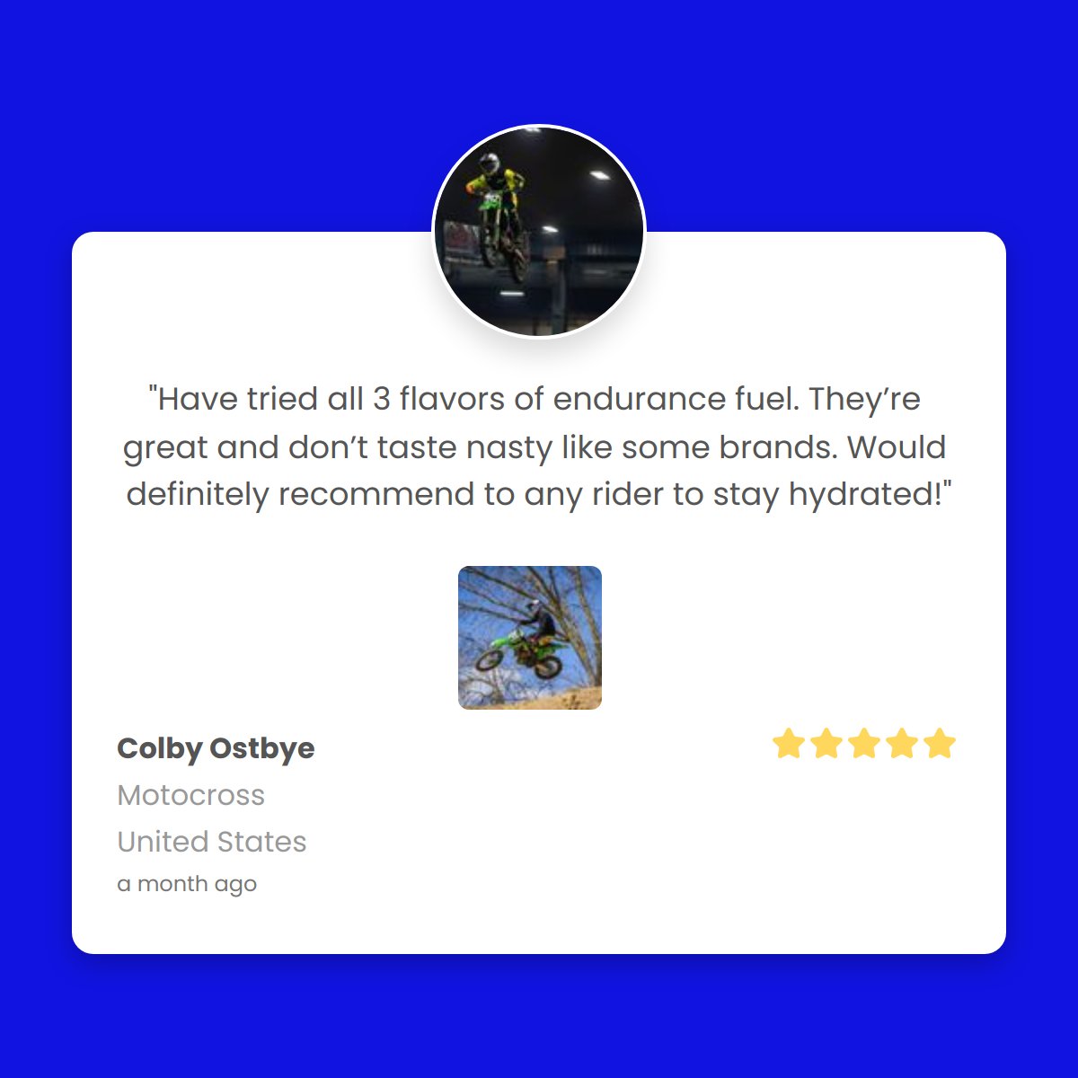 DrinkHydroPower's tweet photo. 5 Stars. "Have tried all 3 flavors of endurance fuel. They’re great and don’t taste nasty like some brands. Would definitely recommend to any rider to stay hydrated!"
-Colby Ostbye

#drinkhydropower #motocross #reviews https://t.co/1PhLGPuIvR