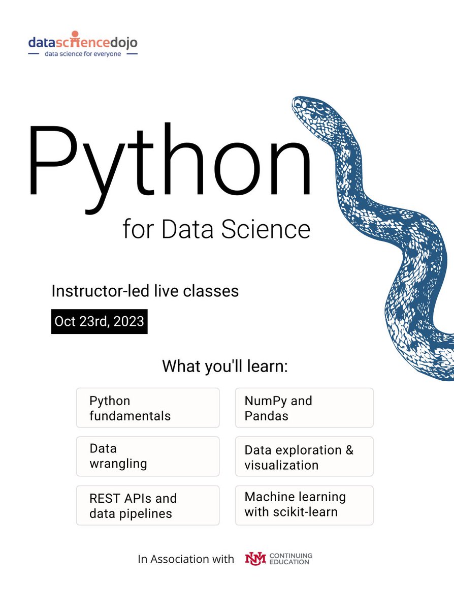 DataScienceDojo's tweet image. 📊 Being able to tell a story with your data is a key skill for a data scientist. Learn how to build data visualizations such as heatmaps, scatter plots, and density curves with our Python for Data Science course.

Learn more: hubs.la/Q01-q-vR0