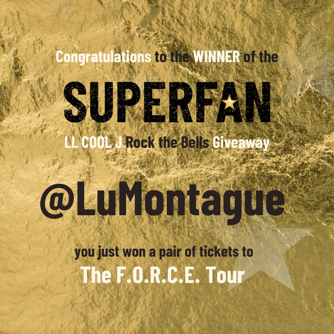 SUPERFANCBS (@superfancbs) on Twitter photo In honor of our #SUPERFANCBS premier episode tonight we chose the winner of our <a href="/LLCOOLJ/">LLCOOLJ</a> <a href="/Rockthebells/">Rock The Bells</a> giveaway.
And the WINNER is <a href="/LuMontague/">Lu Montague</a>! Congratulations you just won 2 tickets to #TheForce Live Tour
#RockTheBells #LLCOOLJ #NCISLA #CBSTV #ImASUPERFAN #theforcetour In honor of our #SUPERFANCBS premier episode tonight we chose the winner of our <a href="/LLCOOLJ/">LLCOOLJ</a> <a href="/Rockthebells/">Rock The Bells</a> giveaway.
And the WINNER is <a href="/LuMontague/">Lu Montague</a>! Congratulations you just won 2 tickets to #TheForce Live Tour
#RockTheBells #LLCOOLJ #NCISLA #CBSTV #ImASUPERFAN #theforcetour
