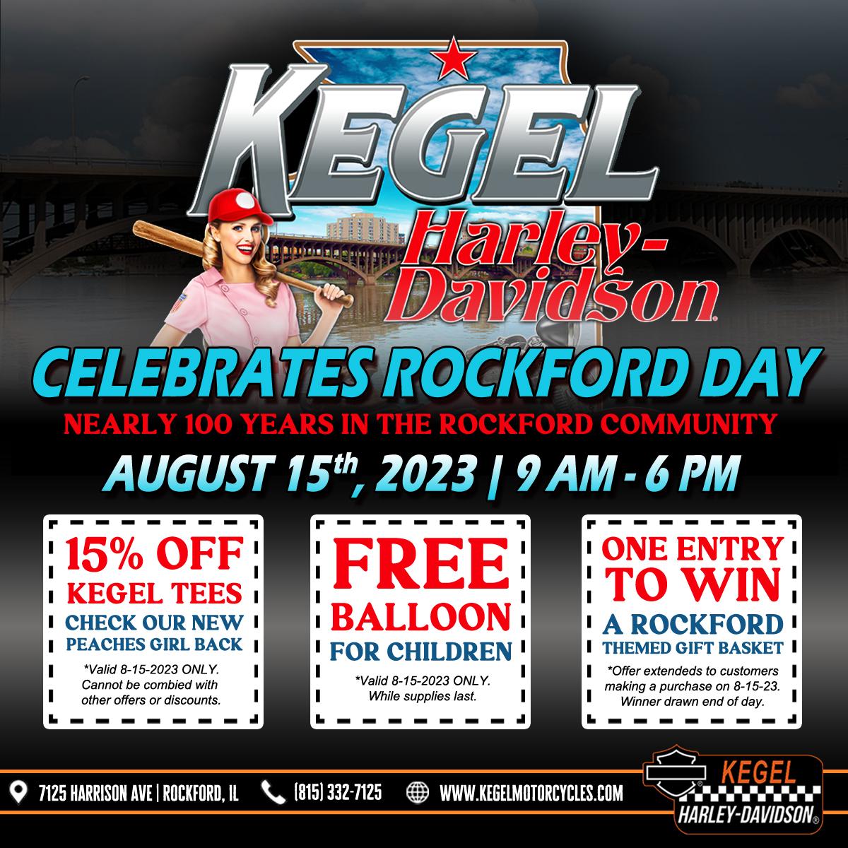 #KegelHD will be celebrating #RockfordDay2023 next Tuesday!

Stop in on 8.15 as we'll have 15% off all full-priced Kegel tees, plus every purchase gets you an entry to win a Rockford-themed basket we'll be giving away!

#funinthe815 #815day #815day2023 #rockfordil #rockfordday
