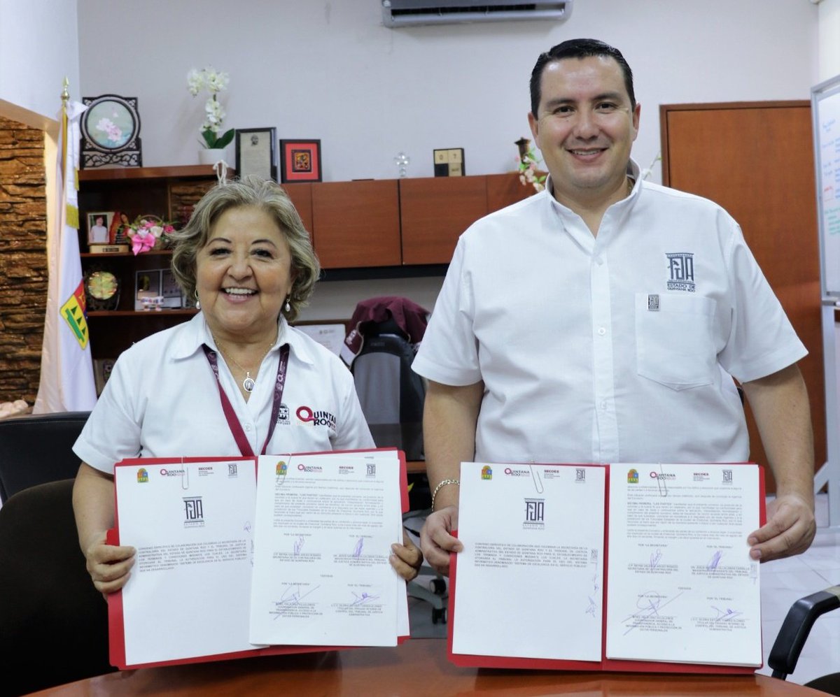 En el marco del #DíaPorLaIntegridad, la #SECOES y el @TJAQRoo firman un convenio de colaboración para impulsar la ética, la transparencia, la rendición de cuentas y elevar la calidad en la atención para alcanzar la excelencia en el servicio público.