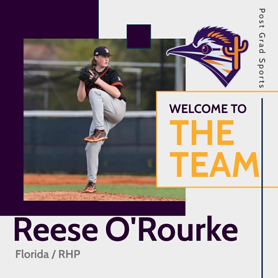 PGS_Baseball's tweet photo. Announcing our 14th signee of the 2023-2024 season is Florida native @ReeseORourke1

Reese will be a RHP with us here at PGS. Welcome to the team!

More announcements to follow!

#postgradsports #baseball #azbaseball #roadrunnerbaseball https://t.co/suzfWAYeIY