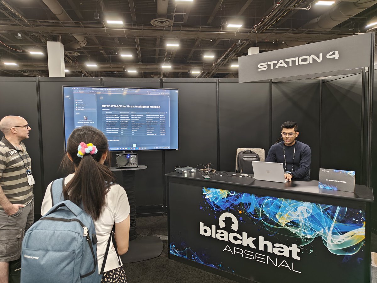NutanKumarPanda's tweet photo. @ManiarViral presenting "Threatpatrol" at @BlackHatEvents  #blackhatarsenal station 4. #BlackHat2023 #BlackHat23 #blackhat #BHUSA https://t.co/wqZRvJ5MR7